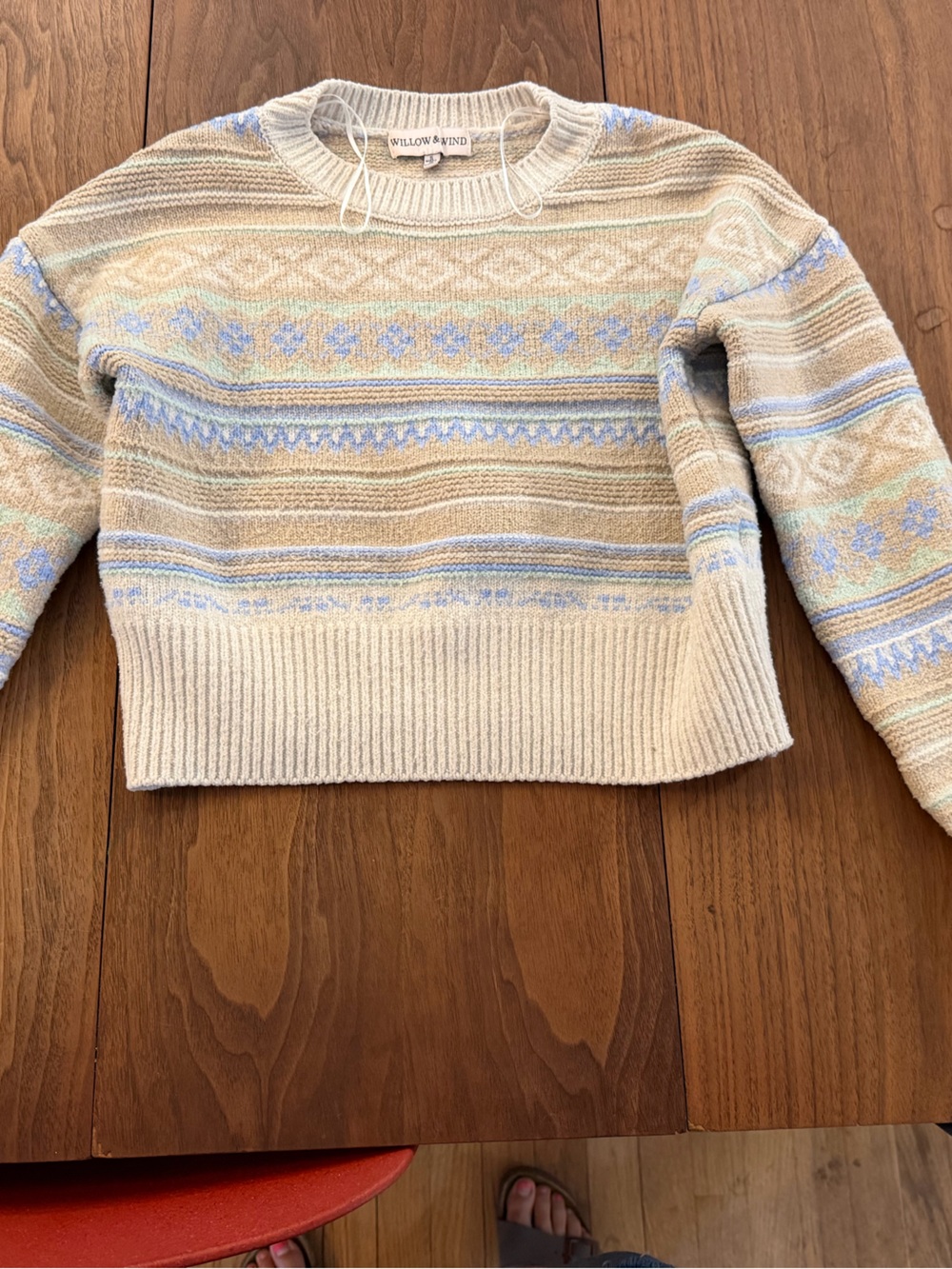 Willow and Wind Neutral Fair Isle Crewneck Sweater with Pastel Pattern